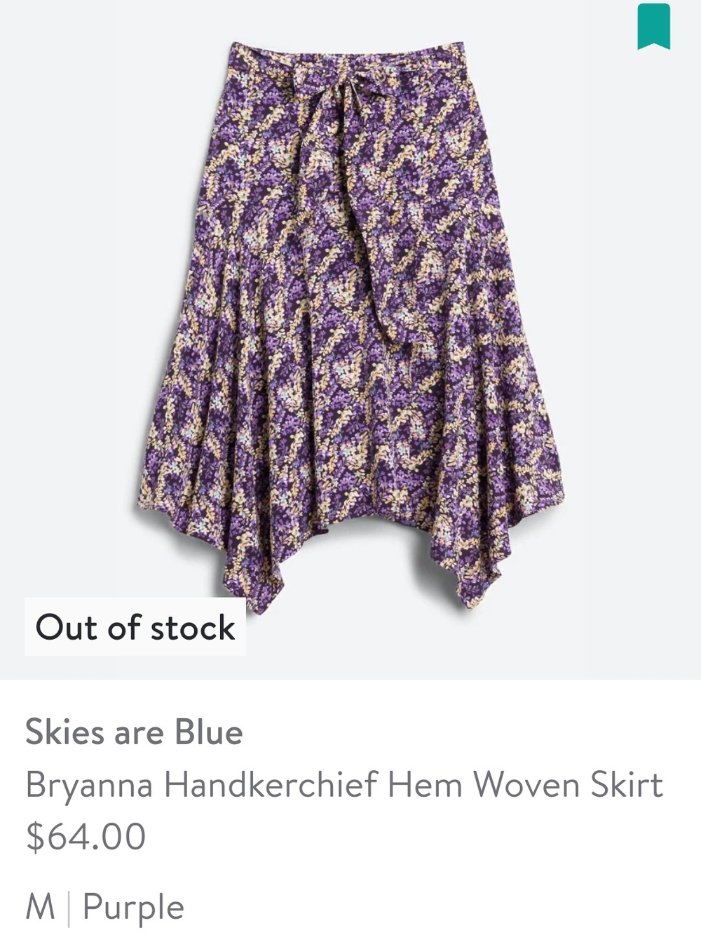 Skies Are Blue Purple Floral Handkerchief Hem Skirt